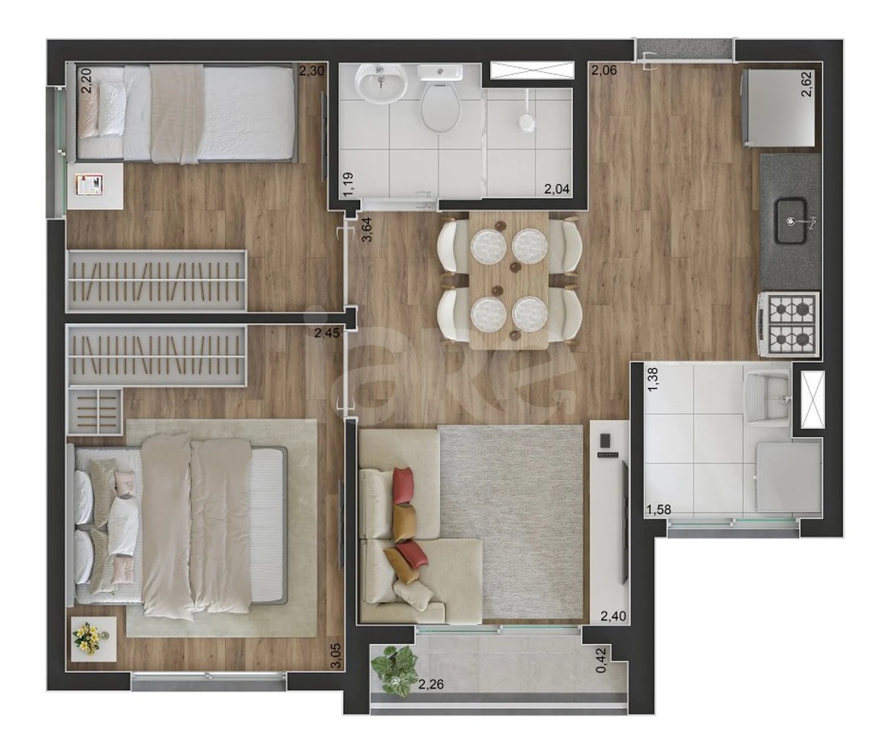 Planta — Apartamento 37,22 m²