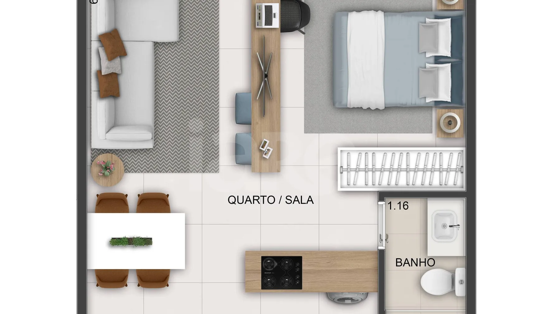Planta — Studio 37,42 m²