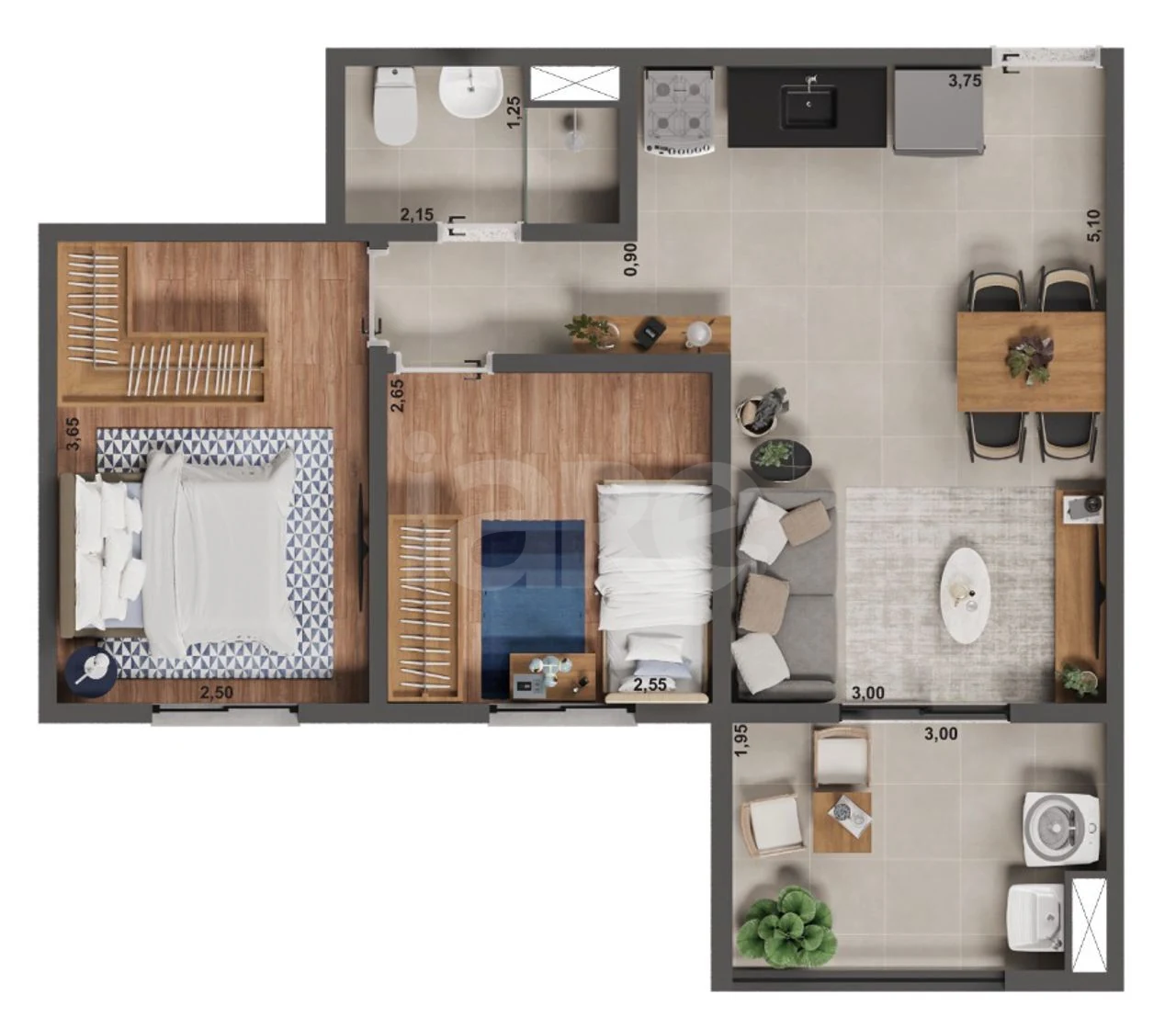 Planta — Apartamento 50,79 m²