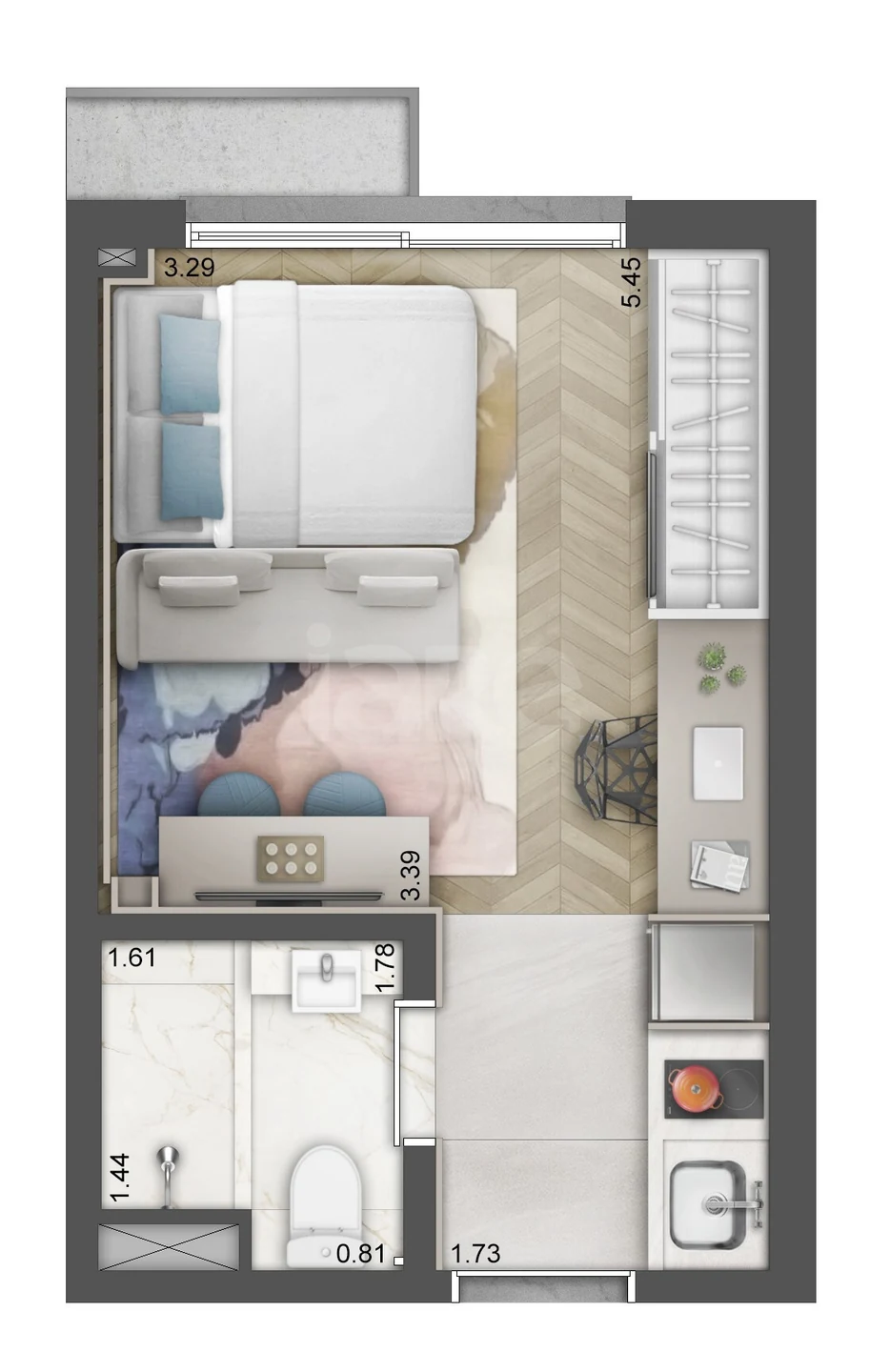 Planta — Studio 22,33 m²