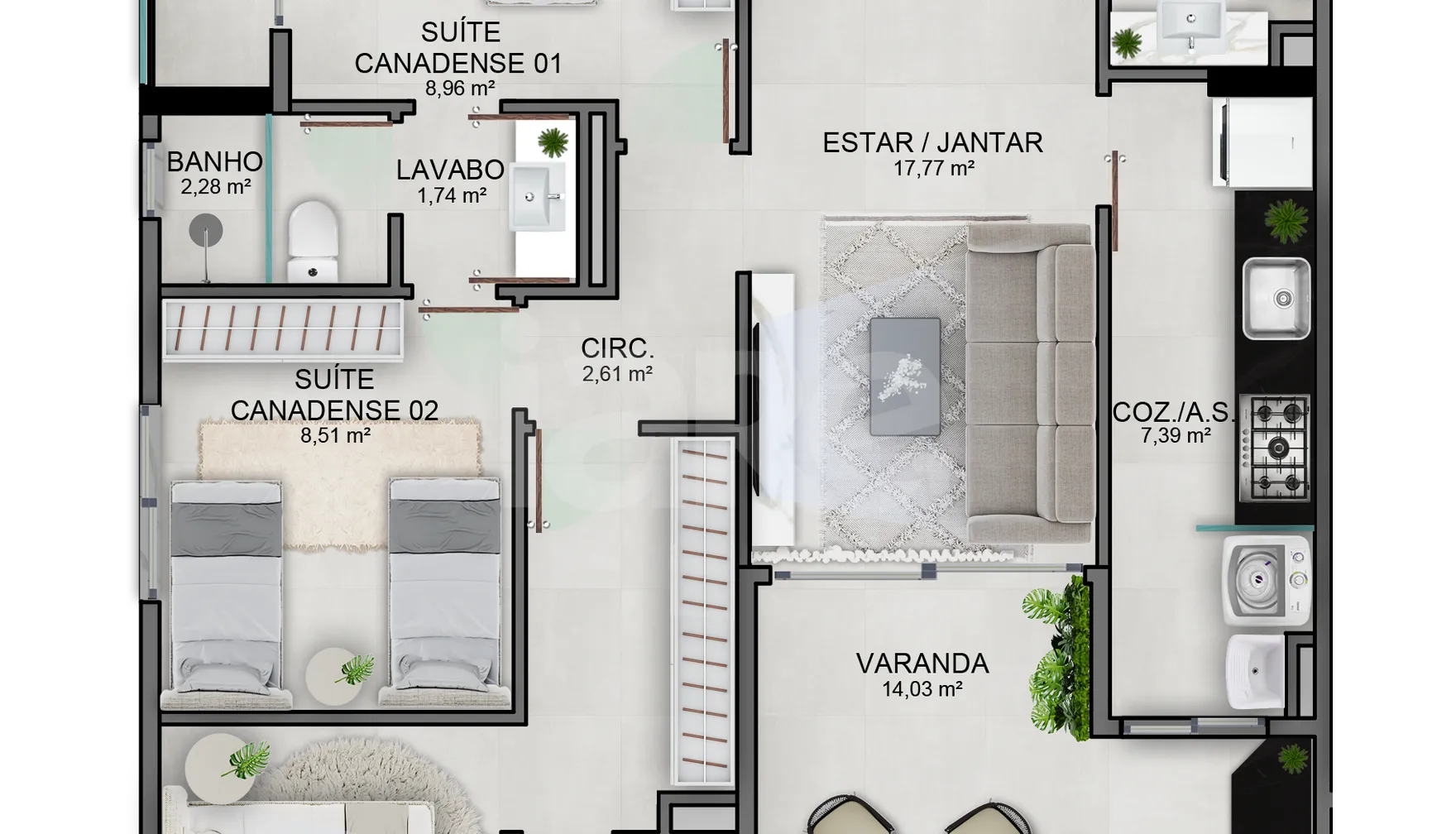 Planta — Apartamento 91,38 m²