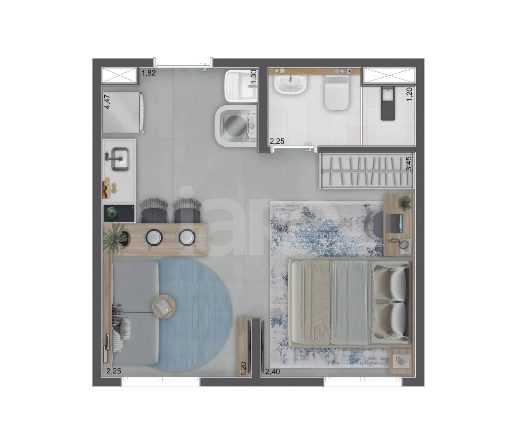 Planta — Studio 24,69 m²