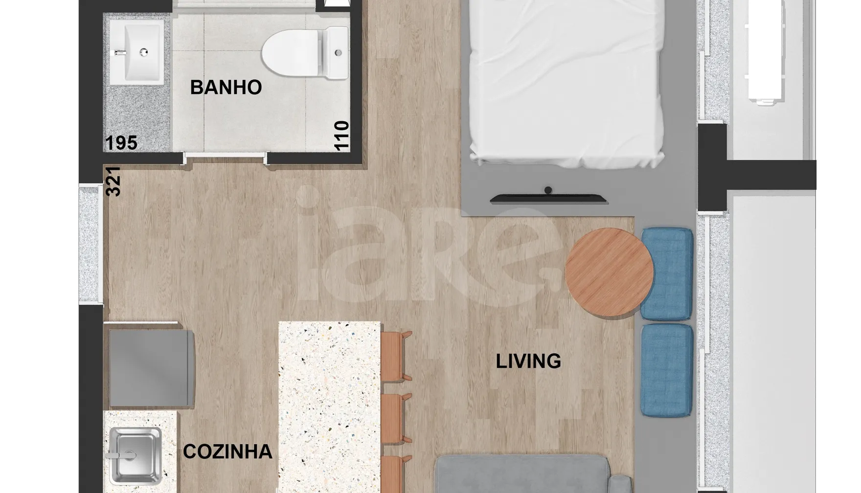 Planta — Studio 30,07 m²
