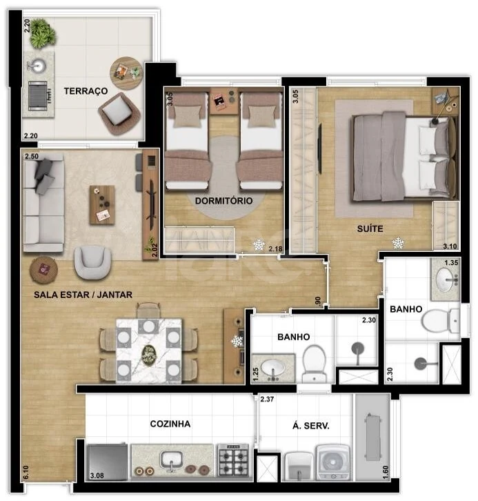 Planta — Apartamento 63,7 m²