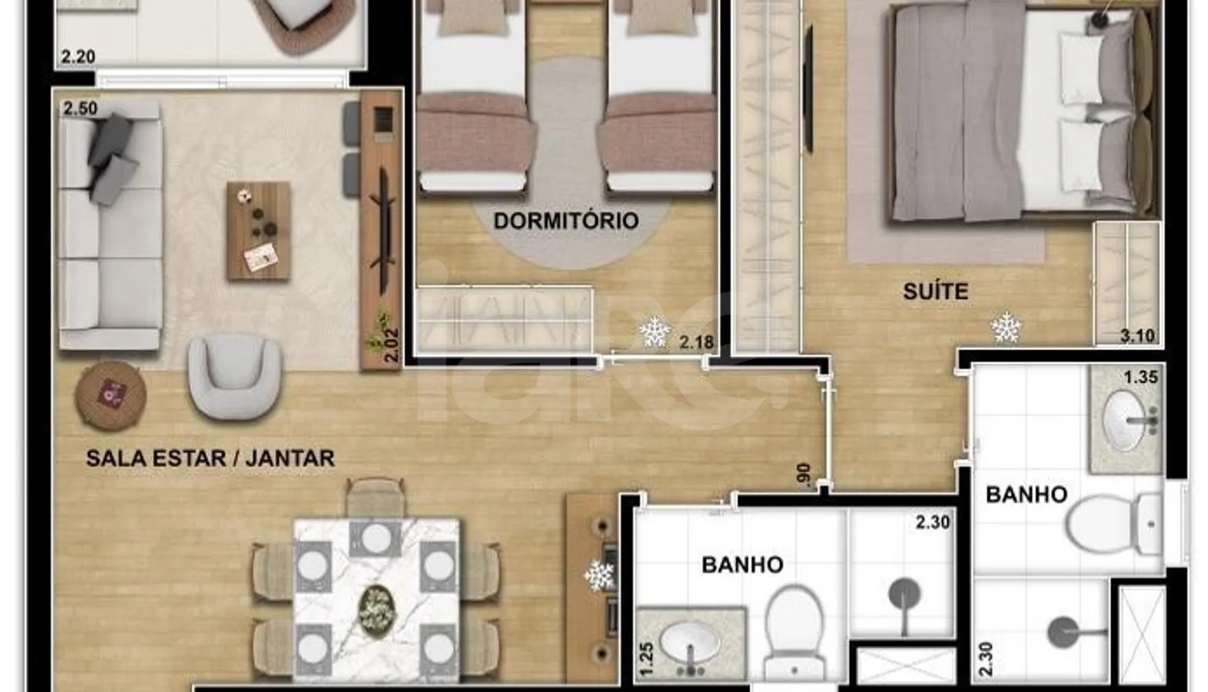 Planta — Apartamento 63,7 m²
