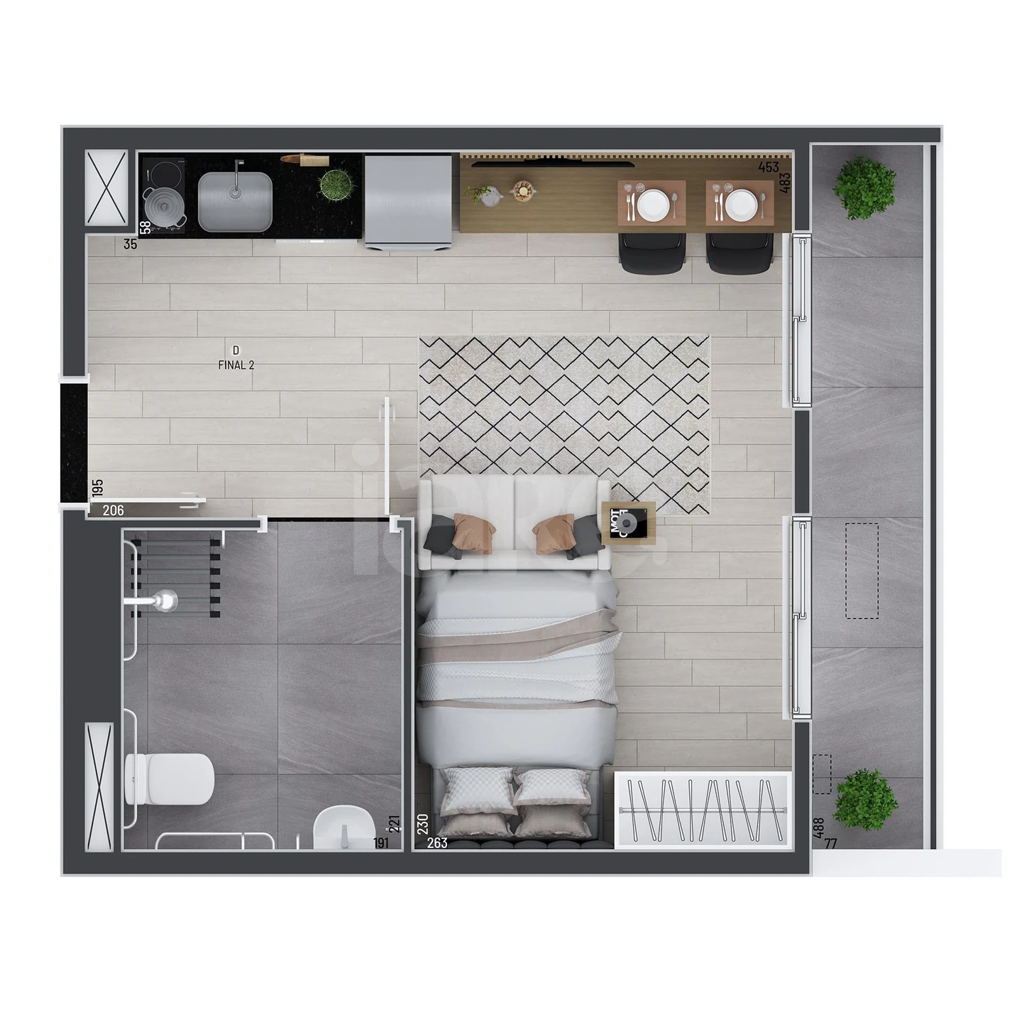 Planta — Studio 31,03 m²