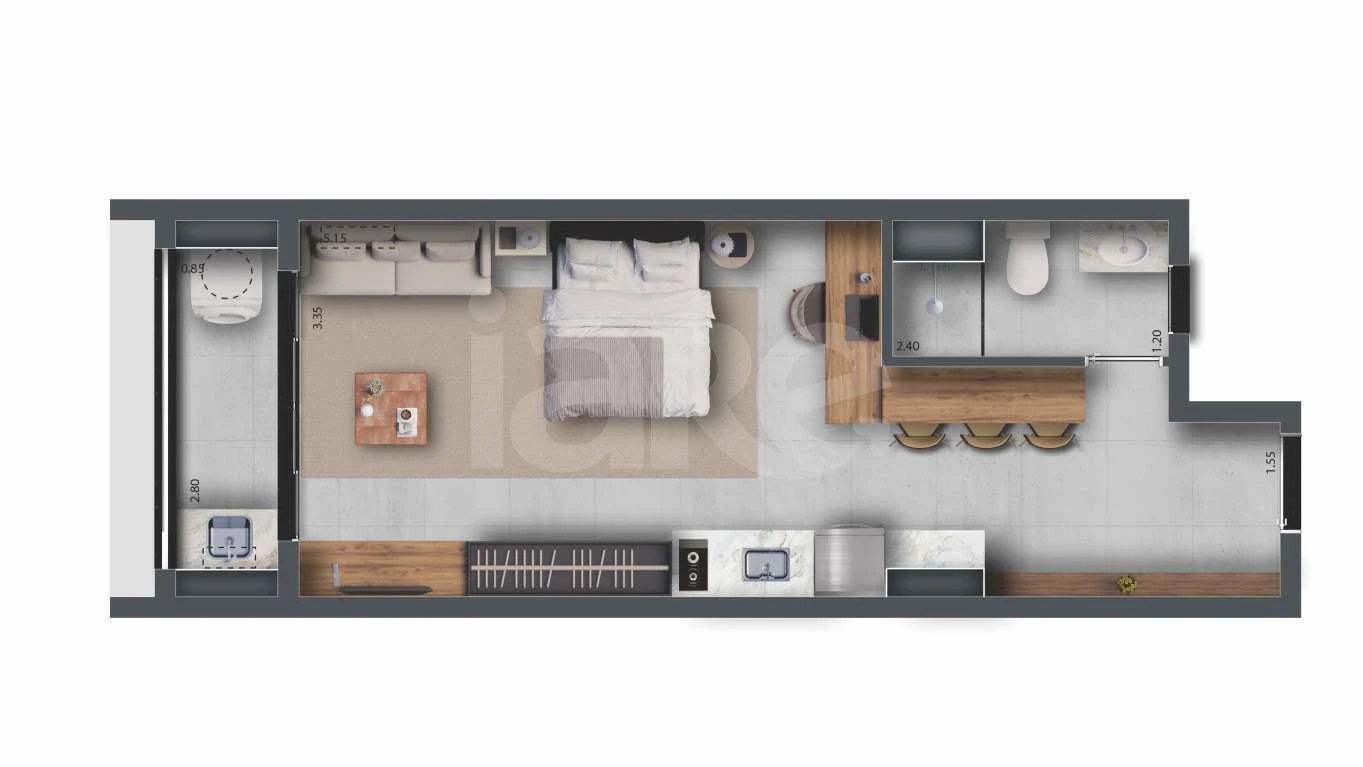 Planta — Studio 36,42 m²