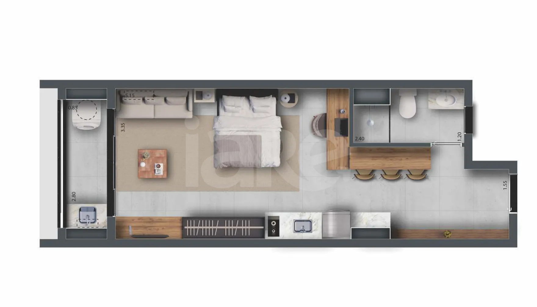 Planta — Studio 36,42 m²