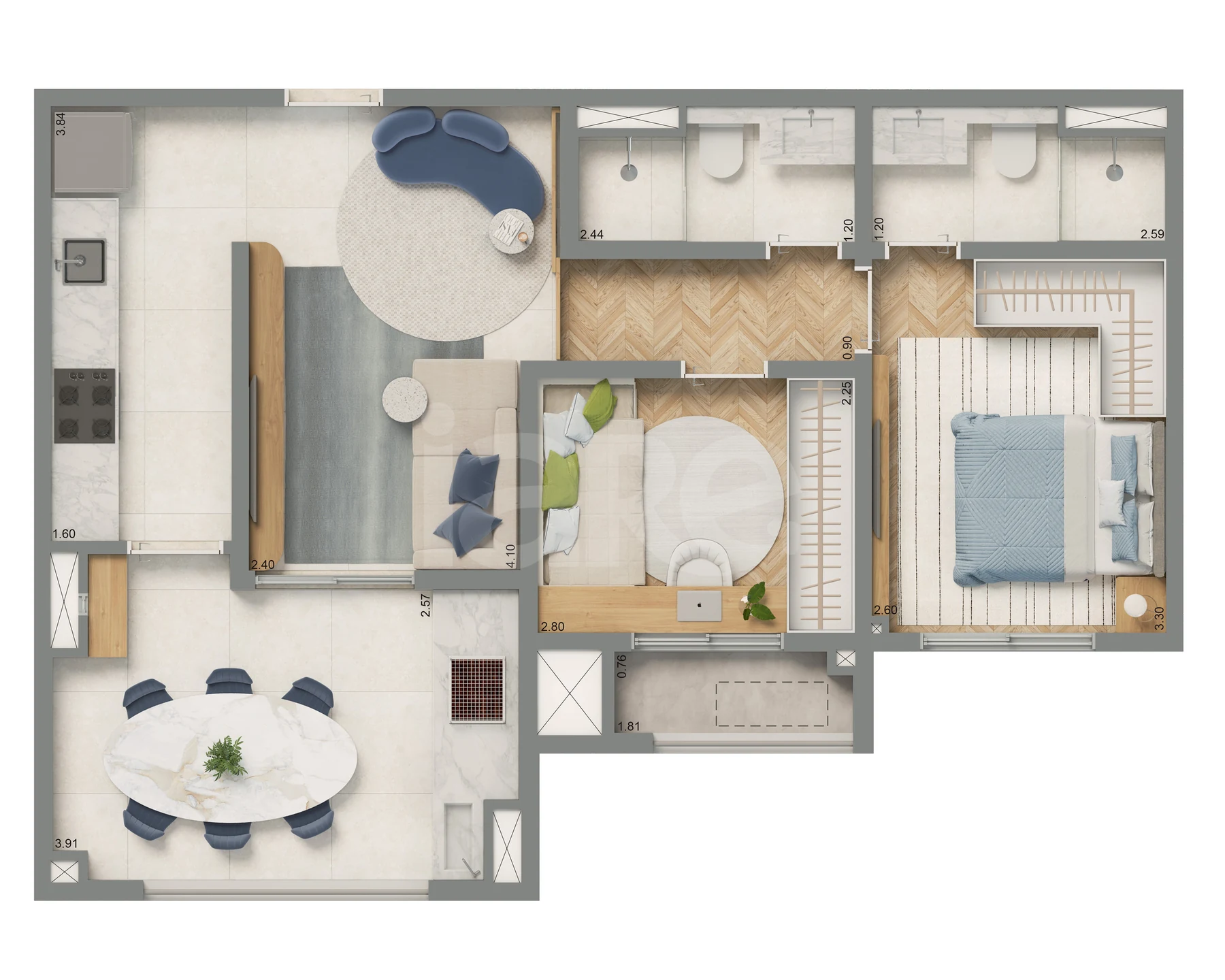 Planta — Apartamento 60,7 m²
