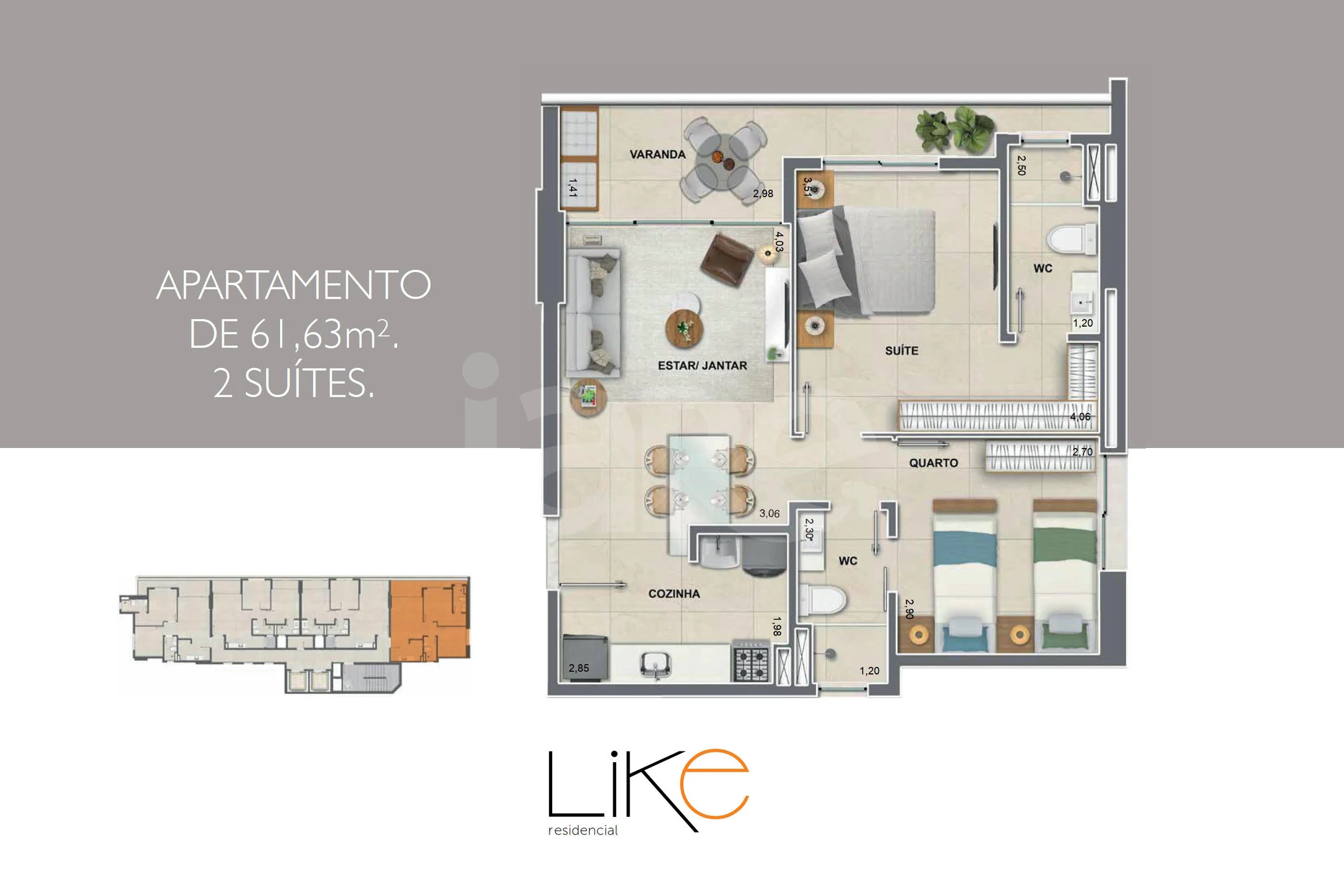 Planta — Apartamento de 61,63m²