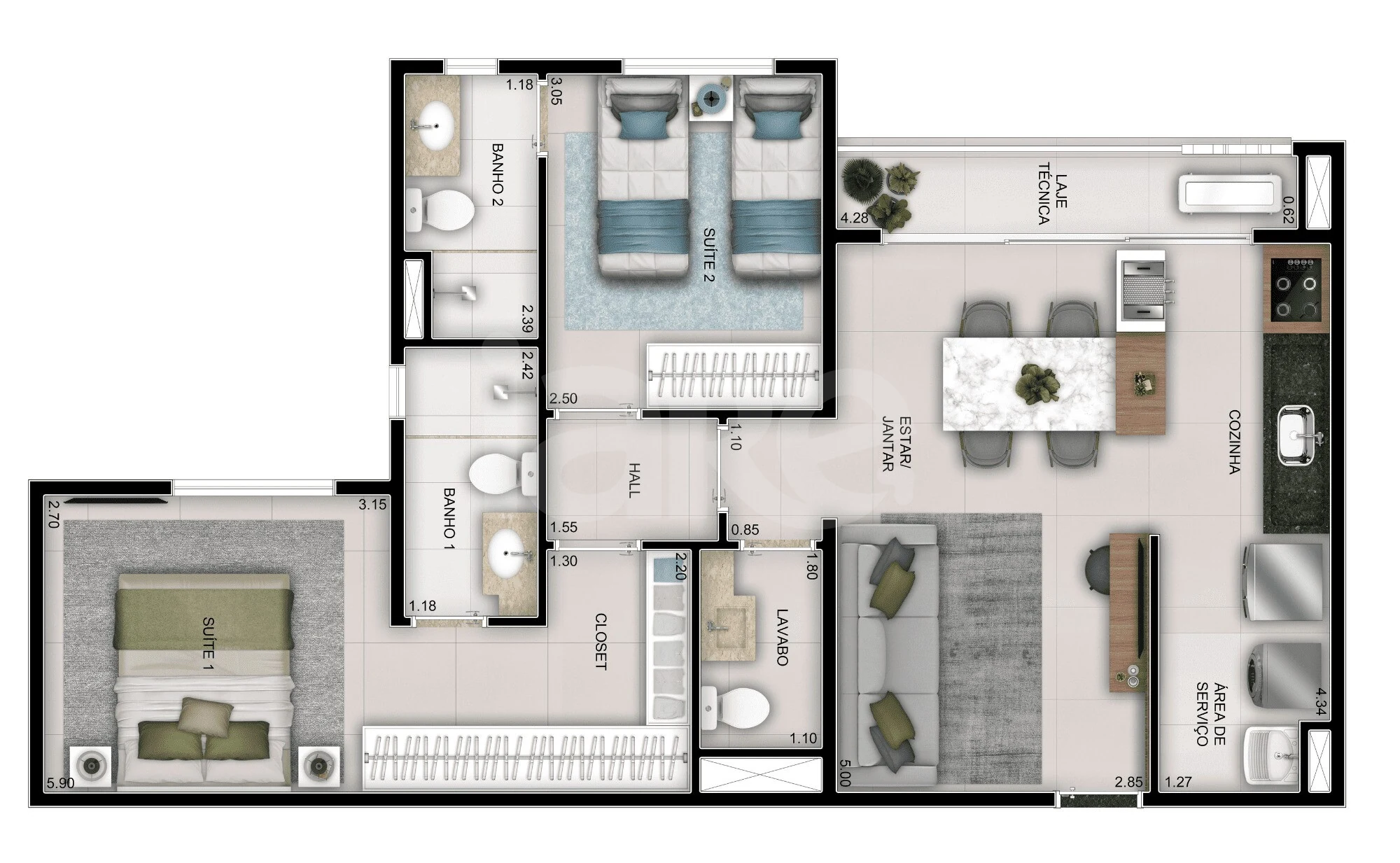 Planta — Apartamento 67,36 m²