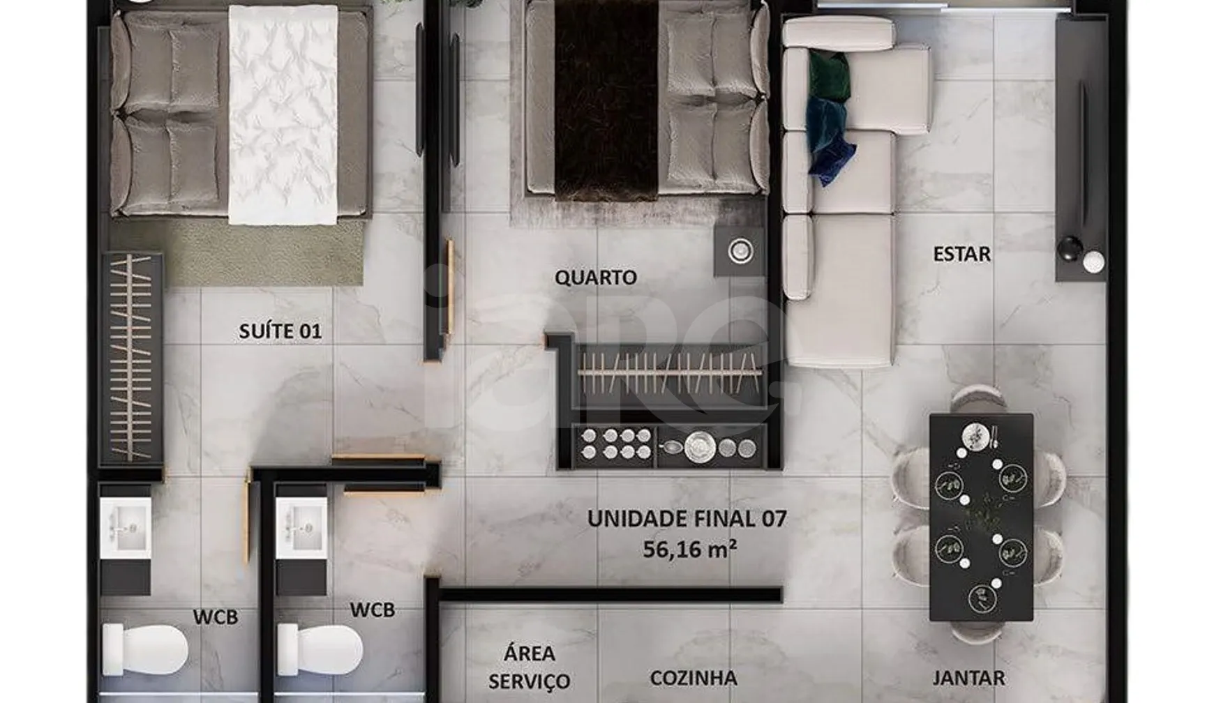 Planta — Apartamento 56,16 m²