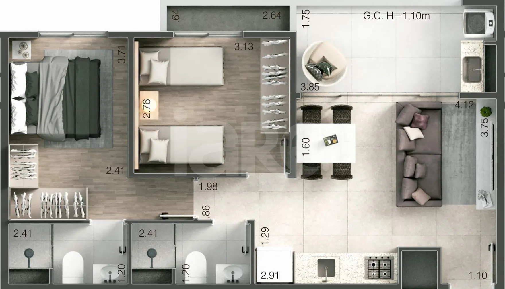 Planta — Apartamento 53,44 m²