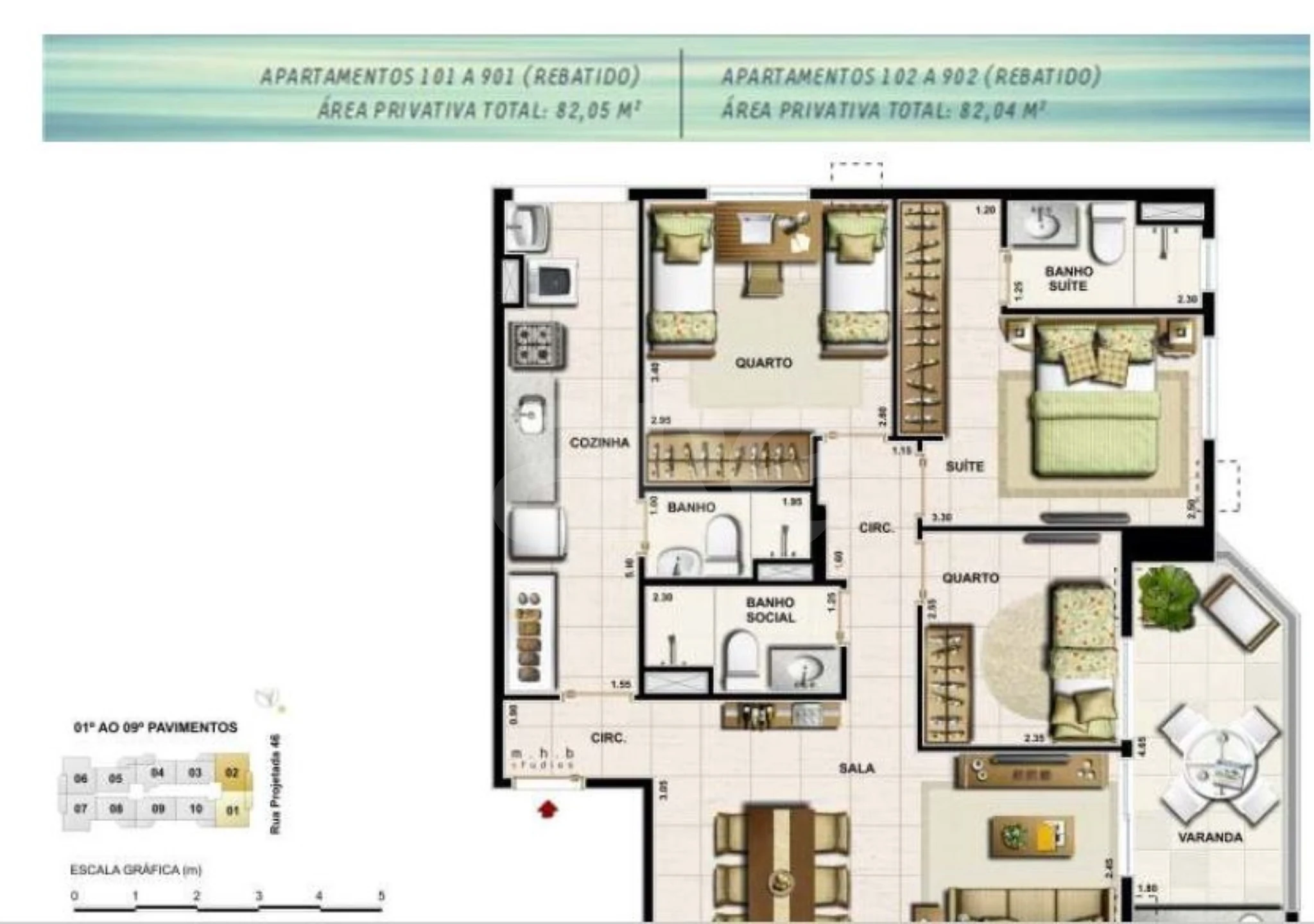 Planta — Apartamento 82,04 m²