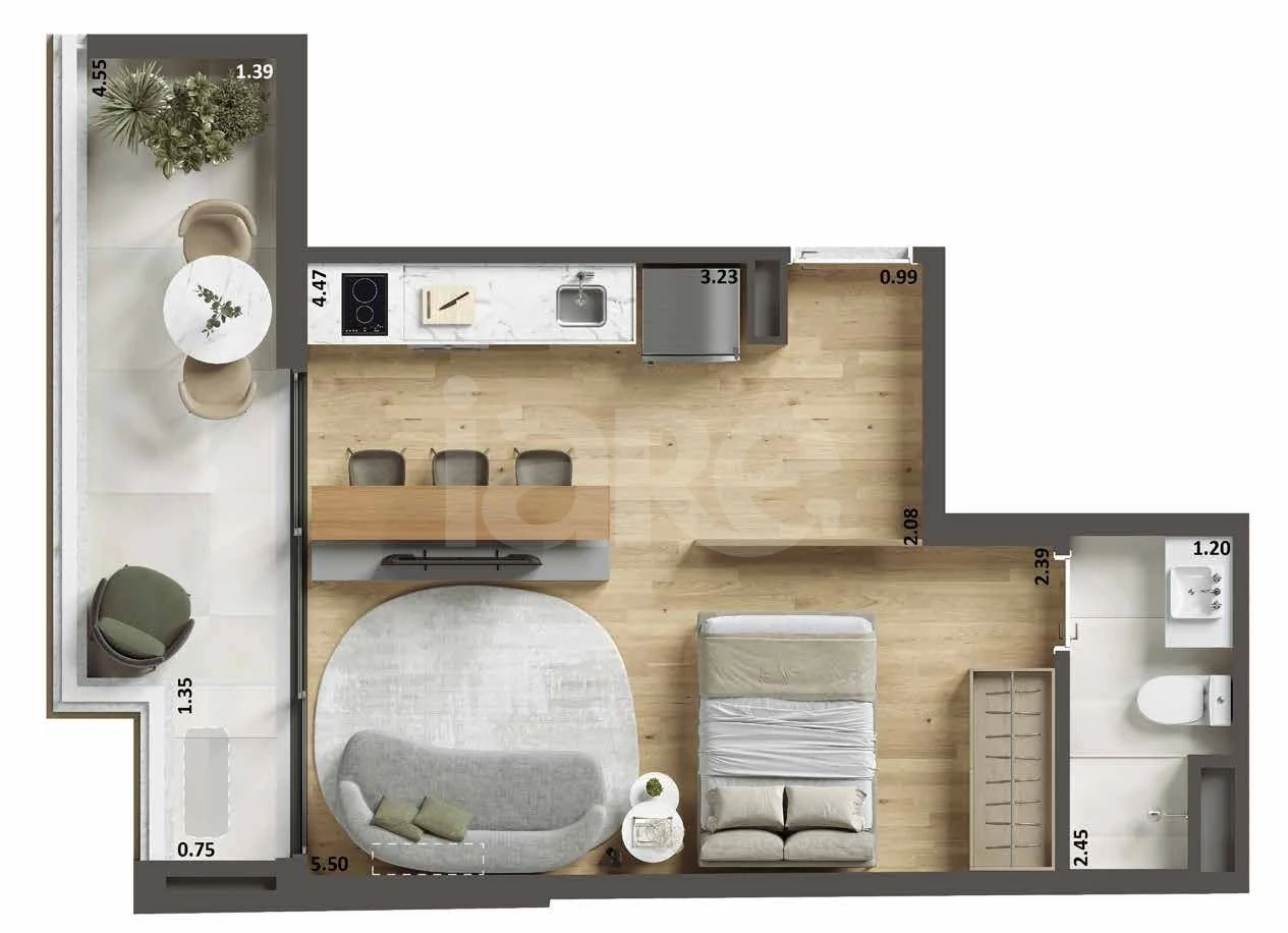 Planta — Studio 39,49 m²