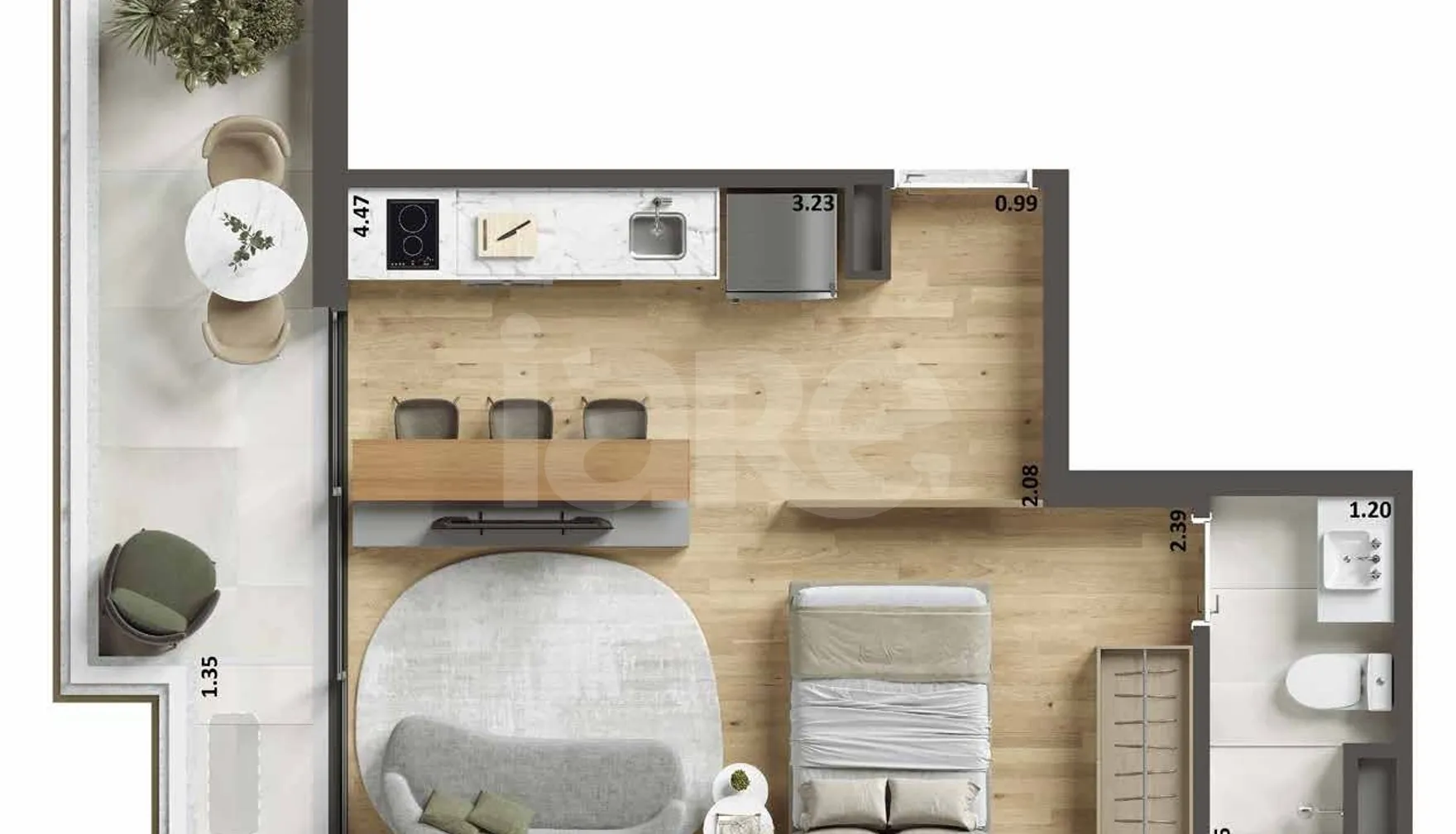 Planta — Studio 39,49 m²