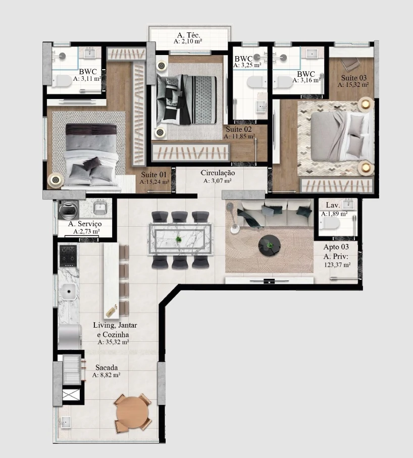 Planta — Apartamento 123,37 m²