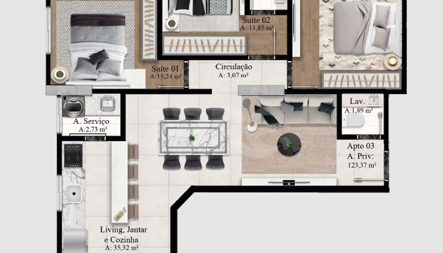 Planta — Apartamento 123,37 m²