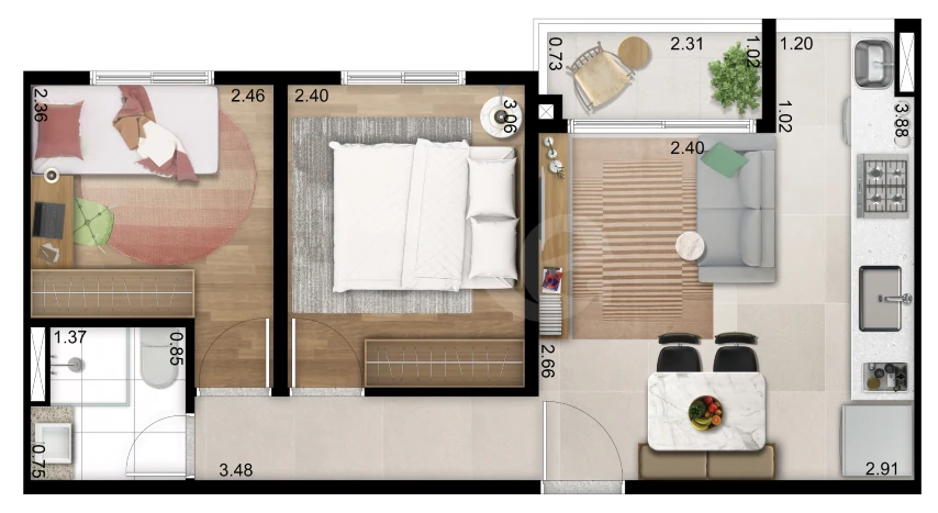 Planta — Apartamento 40,72 m²