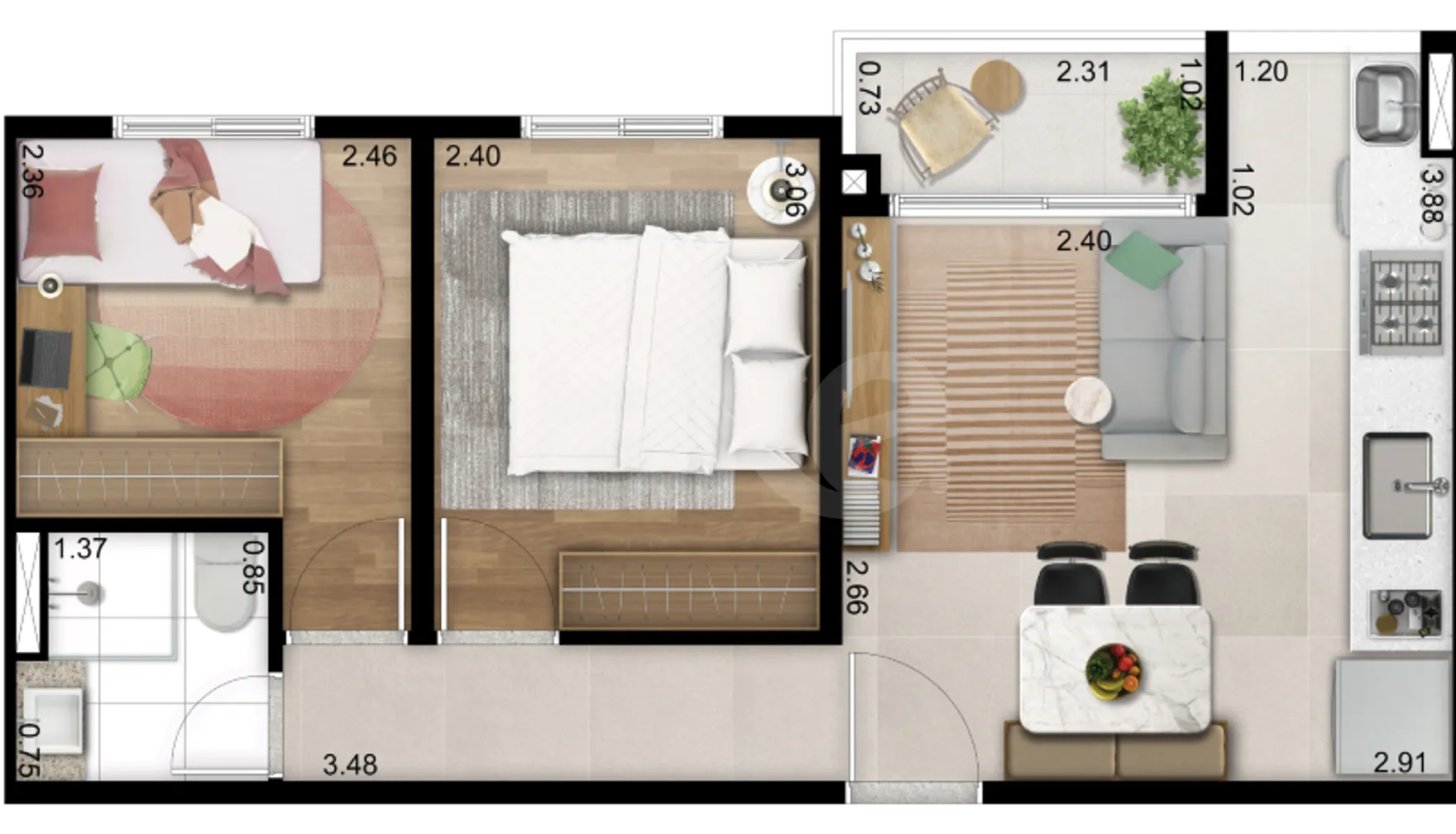 Planta — Apartamento 40,72 m²