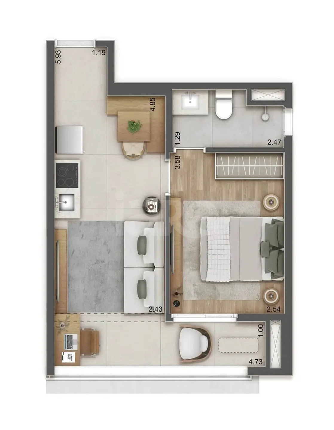 Planta — Apartamento 35,68 m²