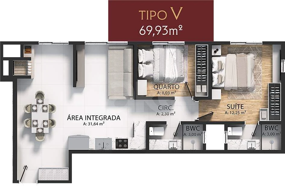 Planta — Apartamento 69,93 m²