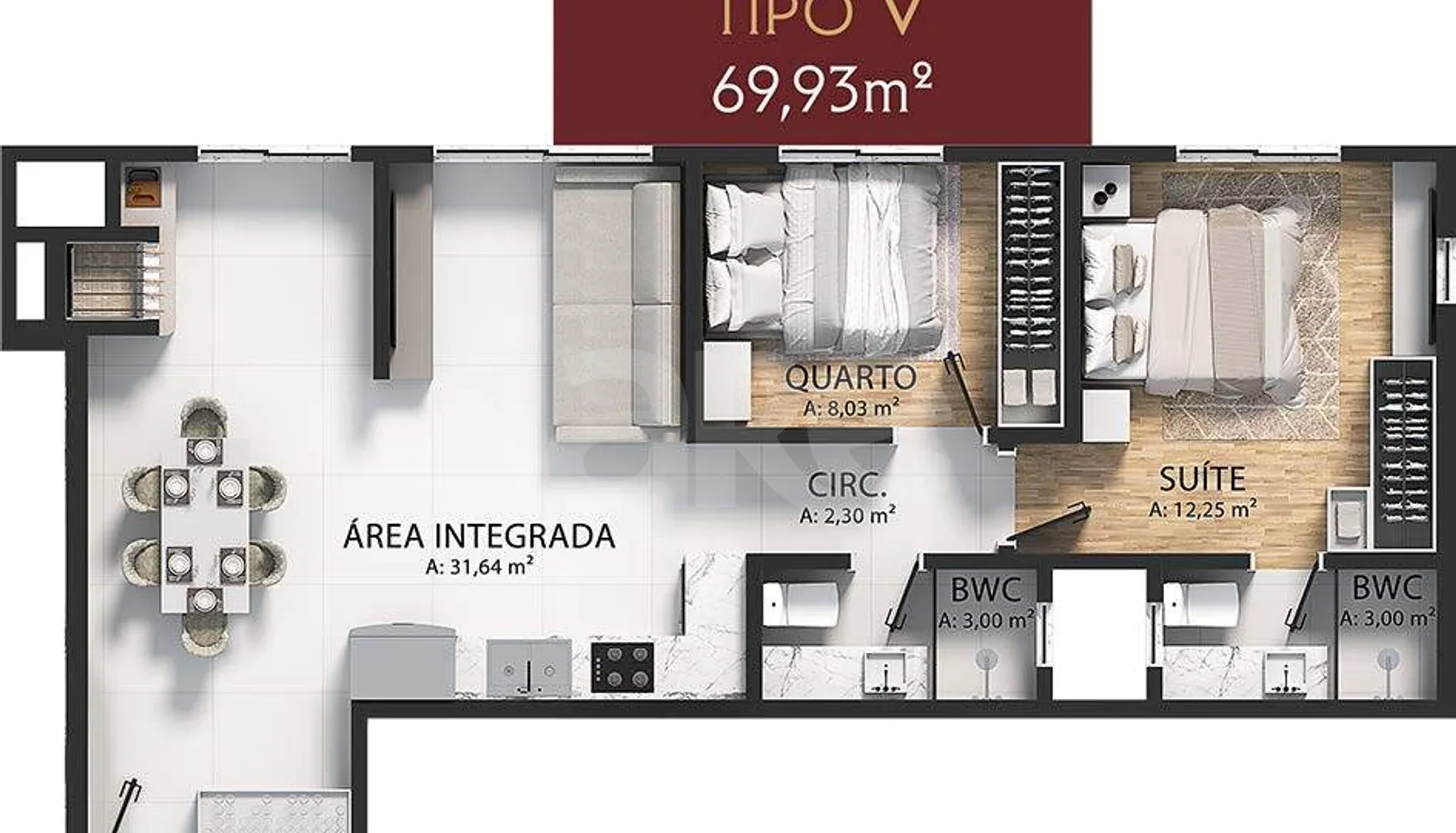 Planta — Apartamento 69,93 m²