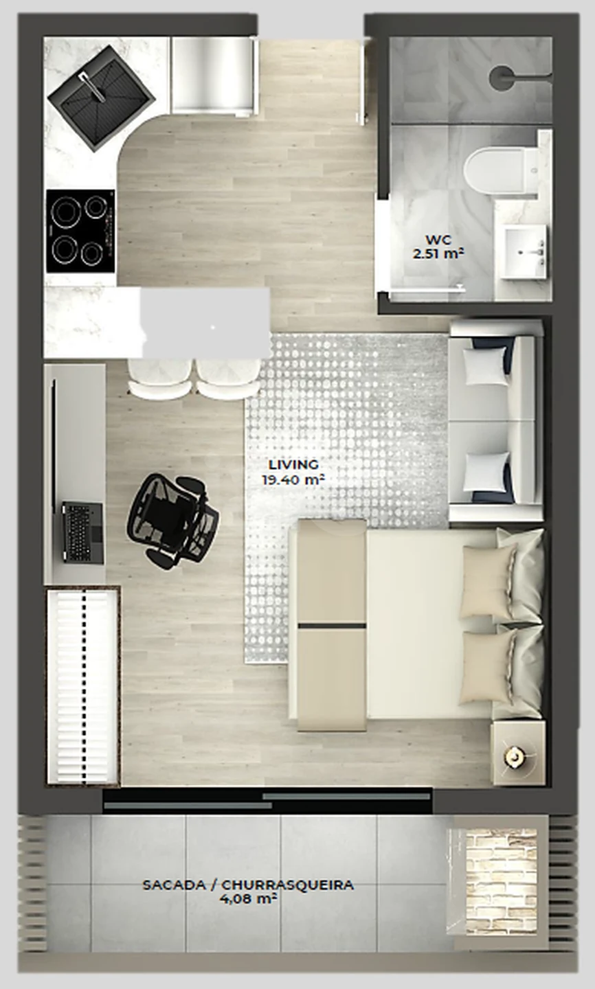 Planta — Studio 29,93 m²