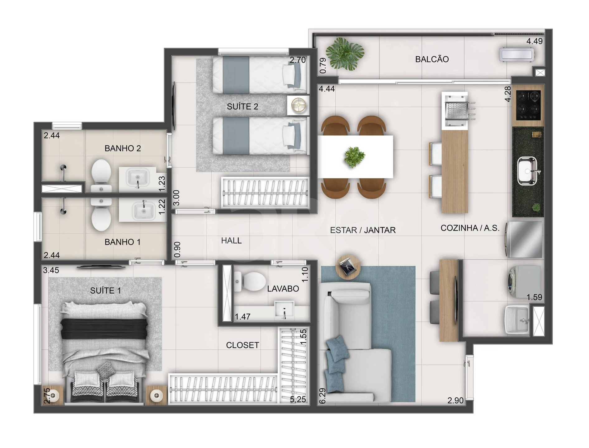 Planta — Apartamento 70,81 m²