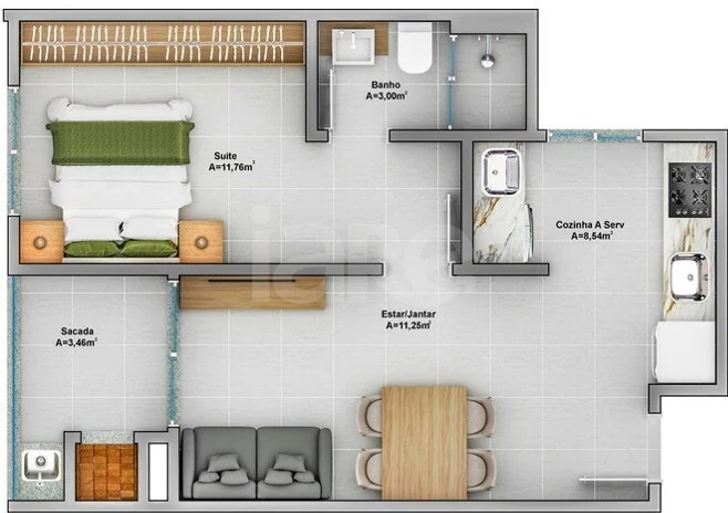 Planta — Apartamento 43,68 m²