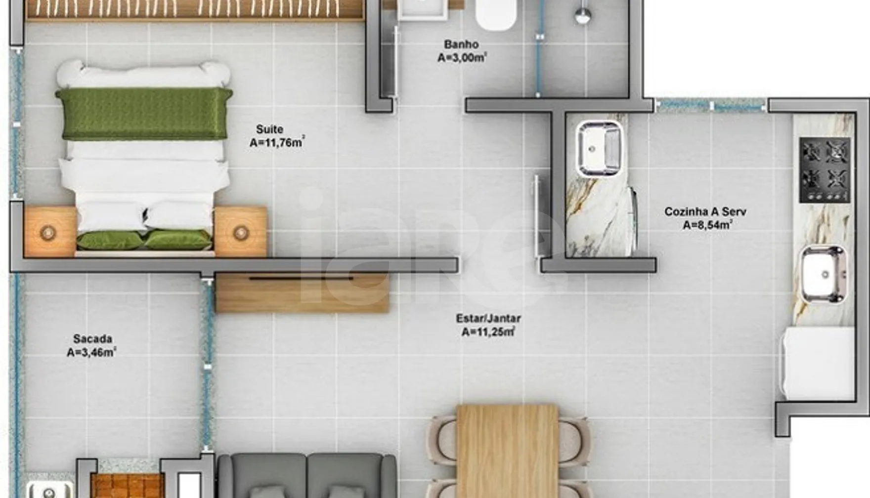 Planta — Apartamento 43,68 m²