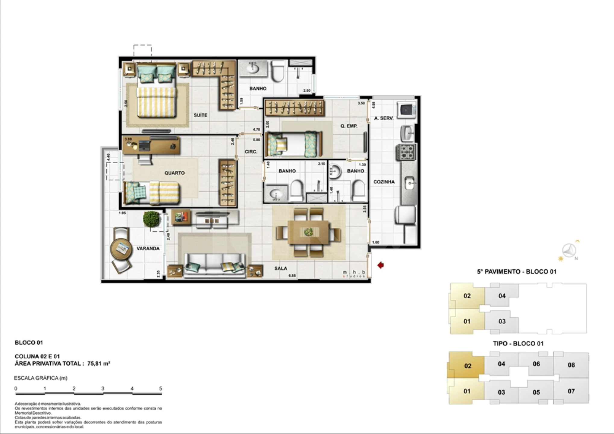 Planta — Apartamento 75,81 m²