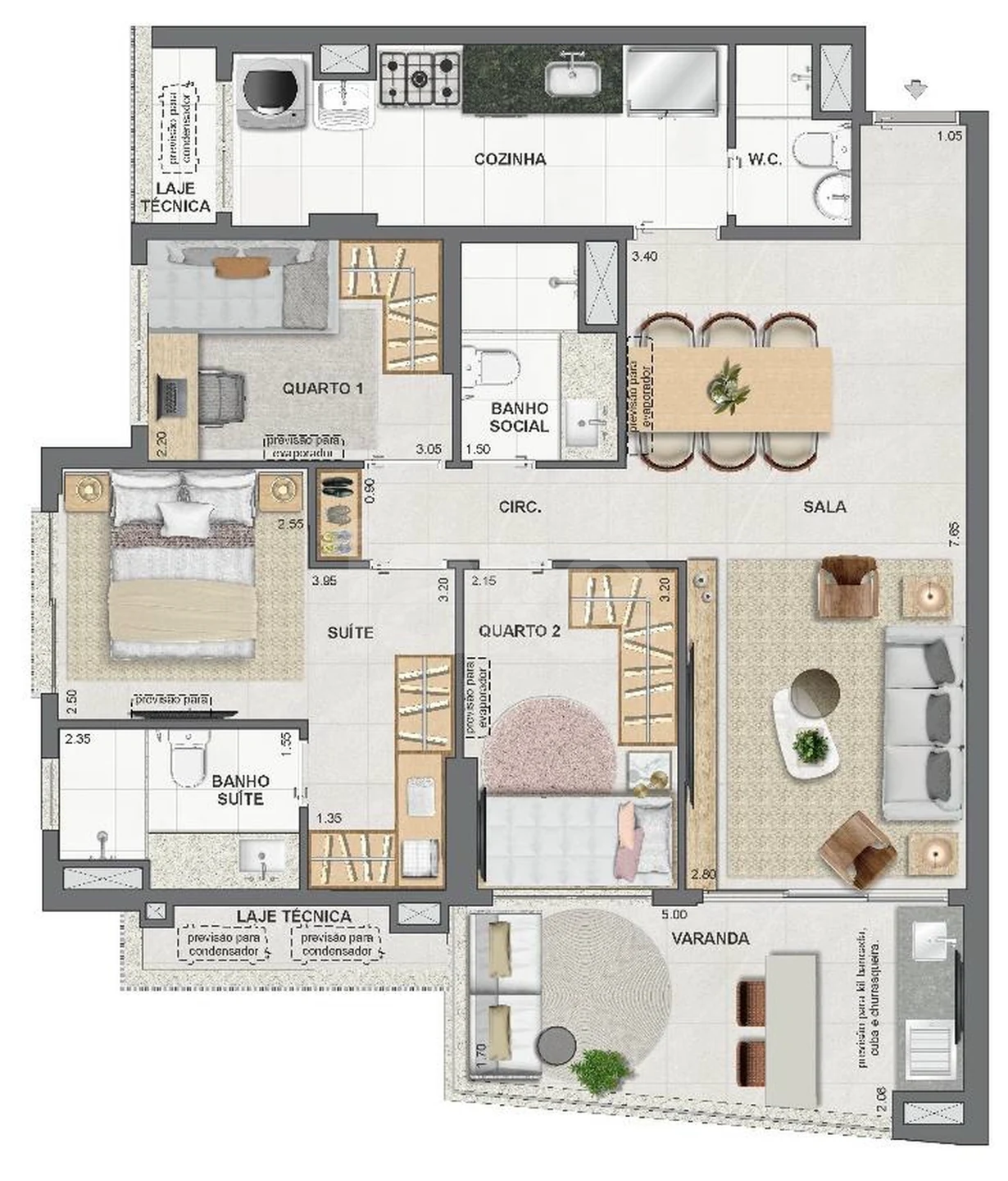 Planta — Apartamento 91,23 m²