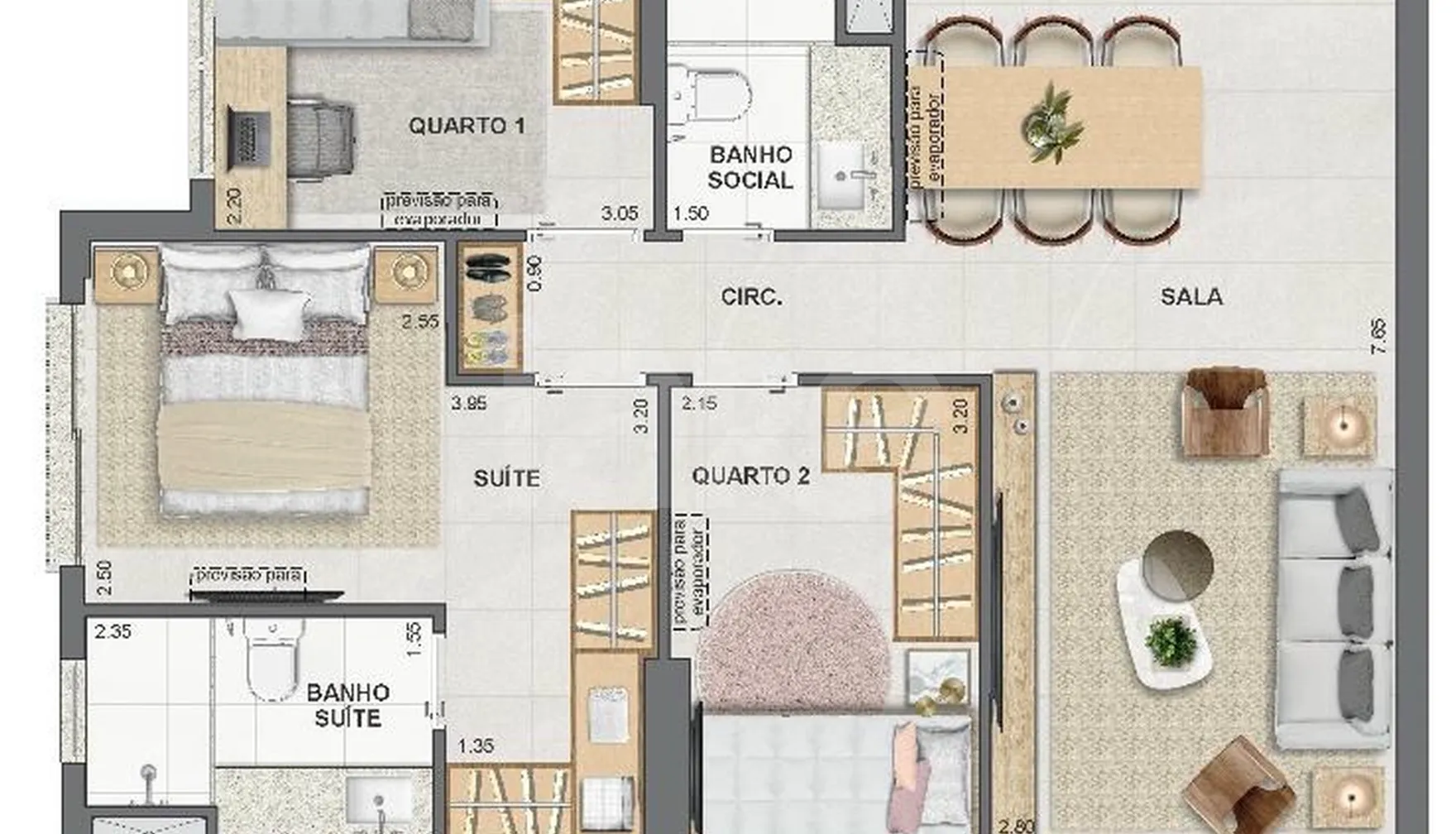 Planta — Apartamento 91,23 m²