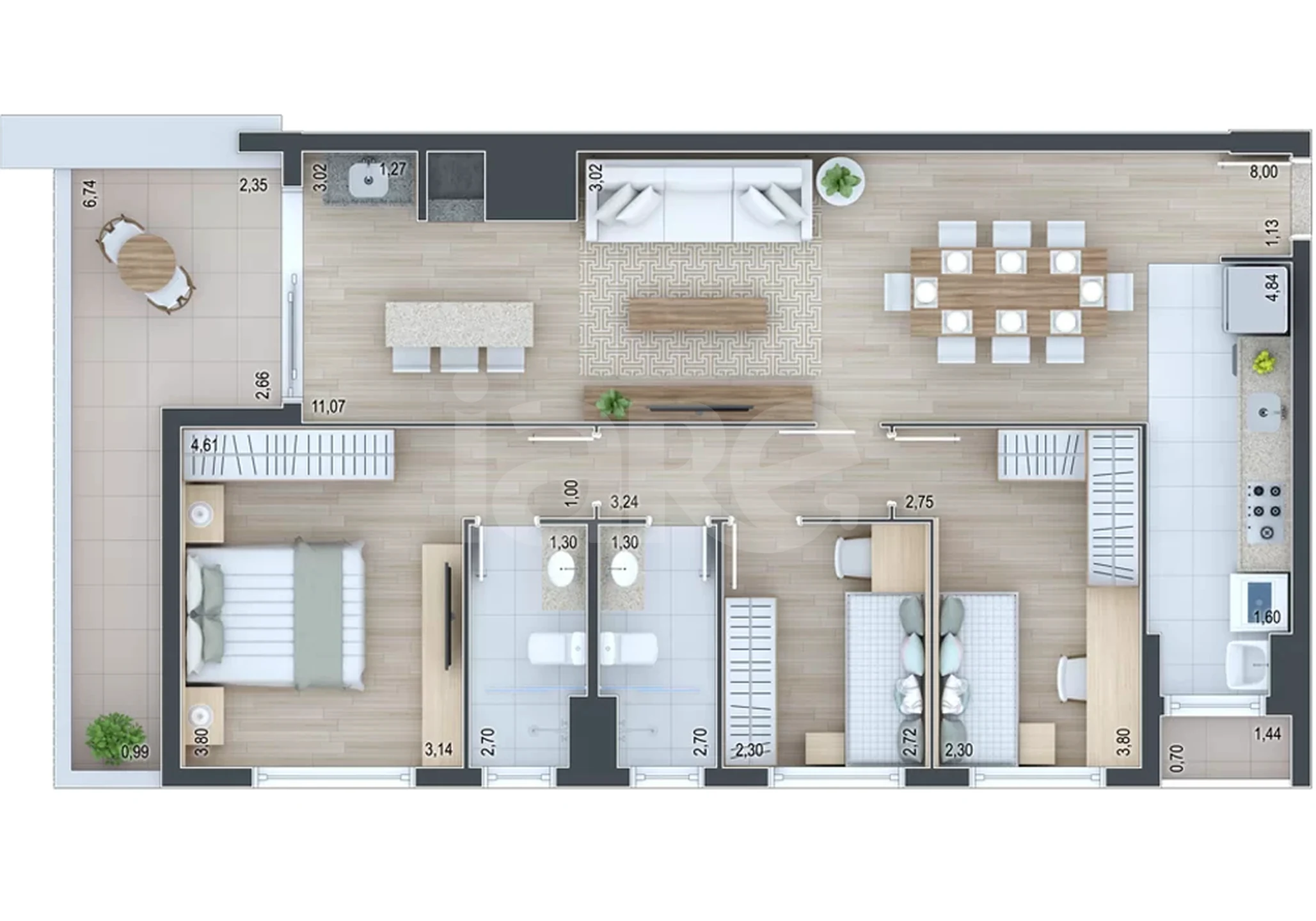 Planta — Apartamento 98,69 m²