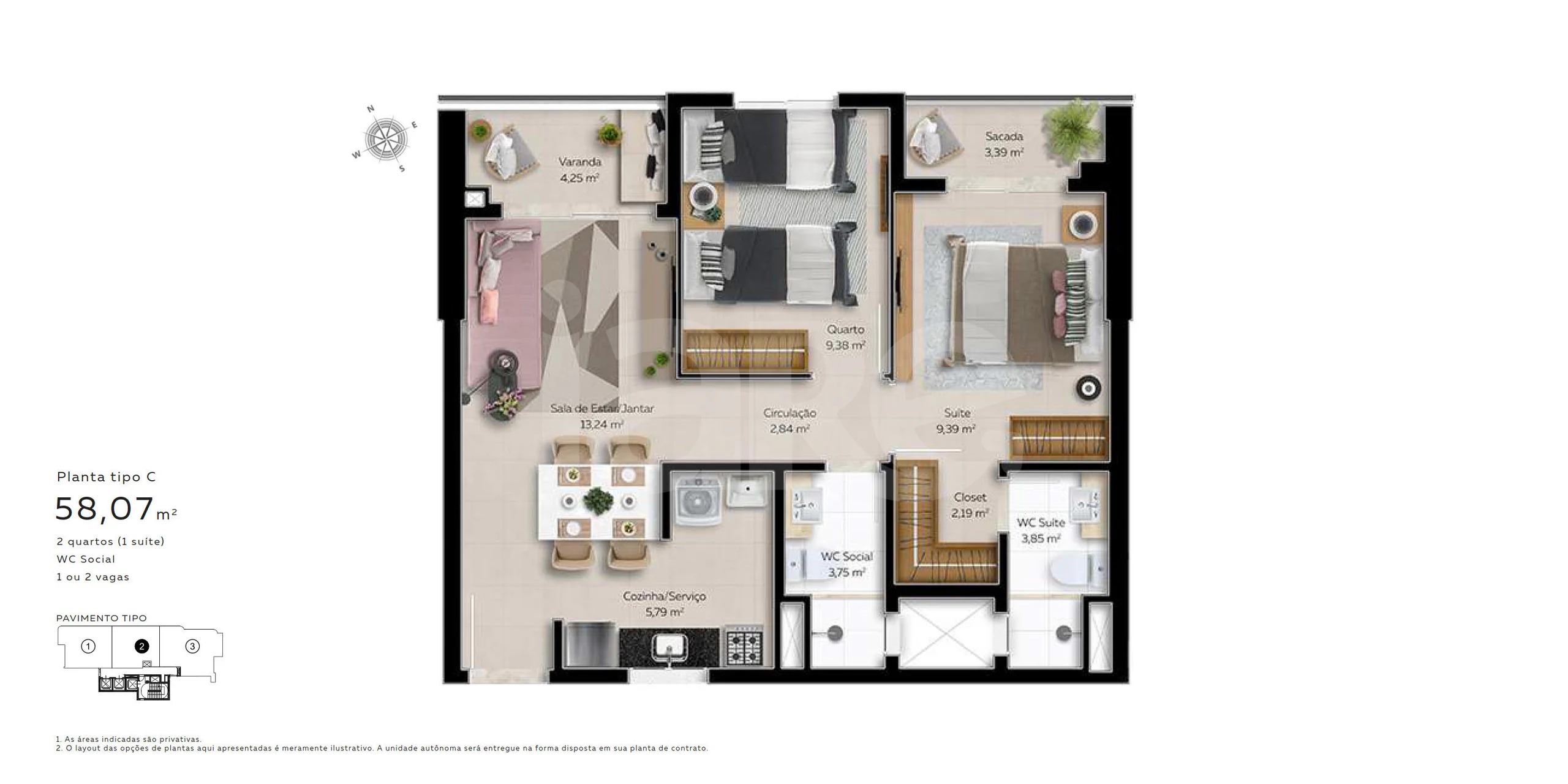 Planta — Tipo C 58,07 m²