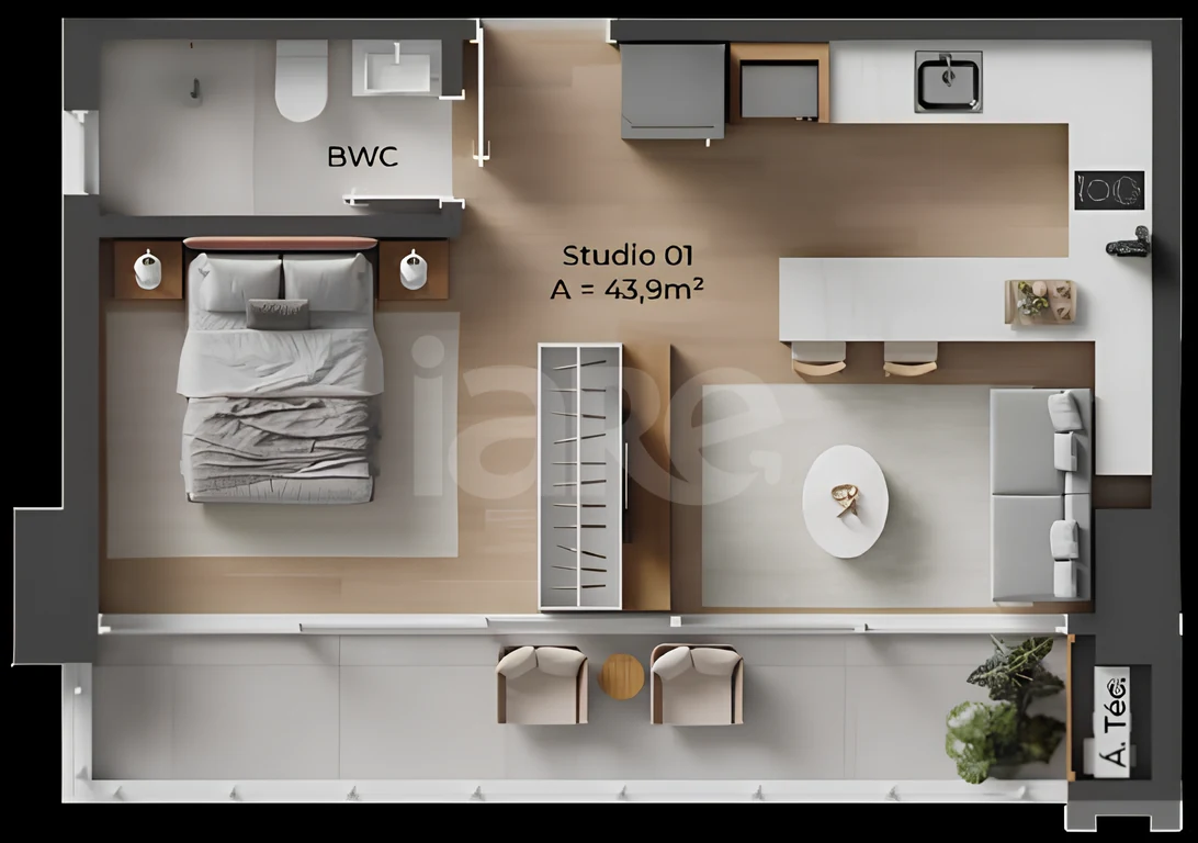 Planta — Studio 43,9 m²