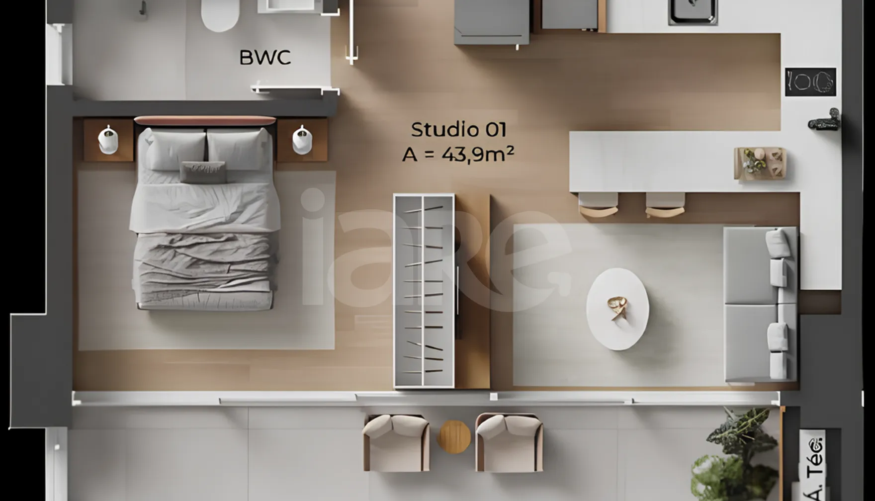 Planta — Studio 43,9 m²