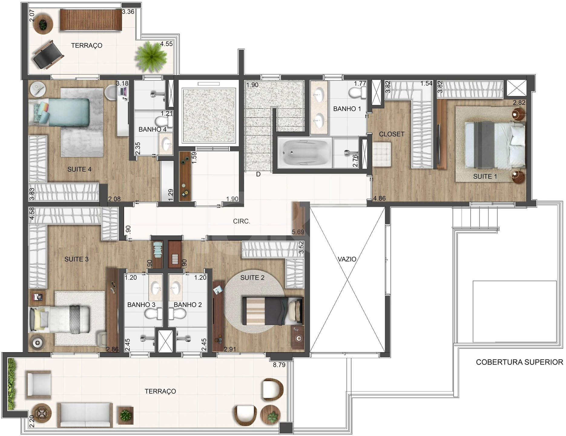 Planta — Cobertura Duplex 284,25 m²