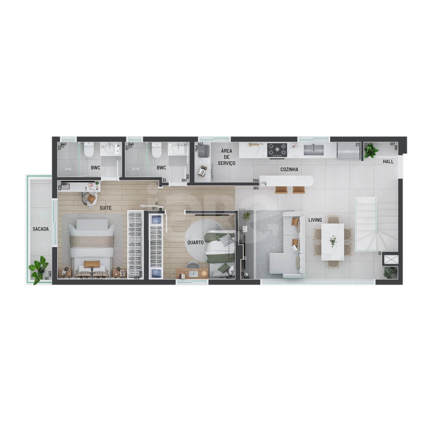 Planta — Cobertura Duplex 151,3 m² · 1º pavimento