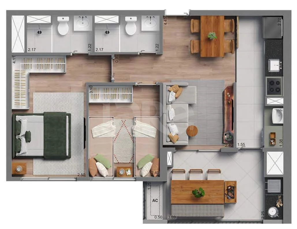 Planta — Apartamento 60,64 m²