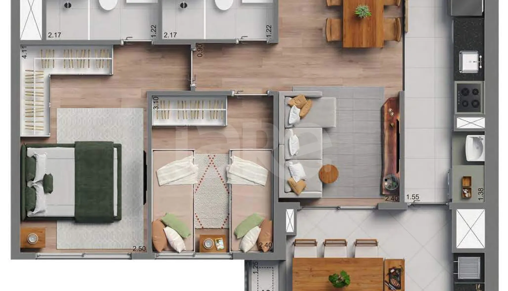 Planta — Apartamento 60,64 m²