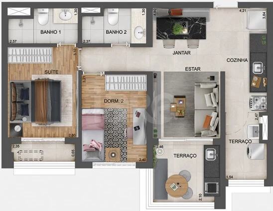 Planta — Apartamento 64,29 m²