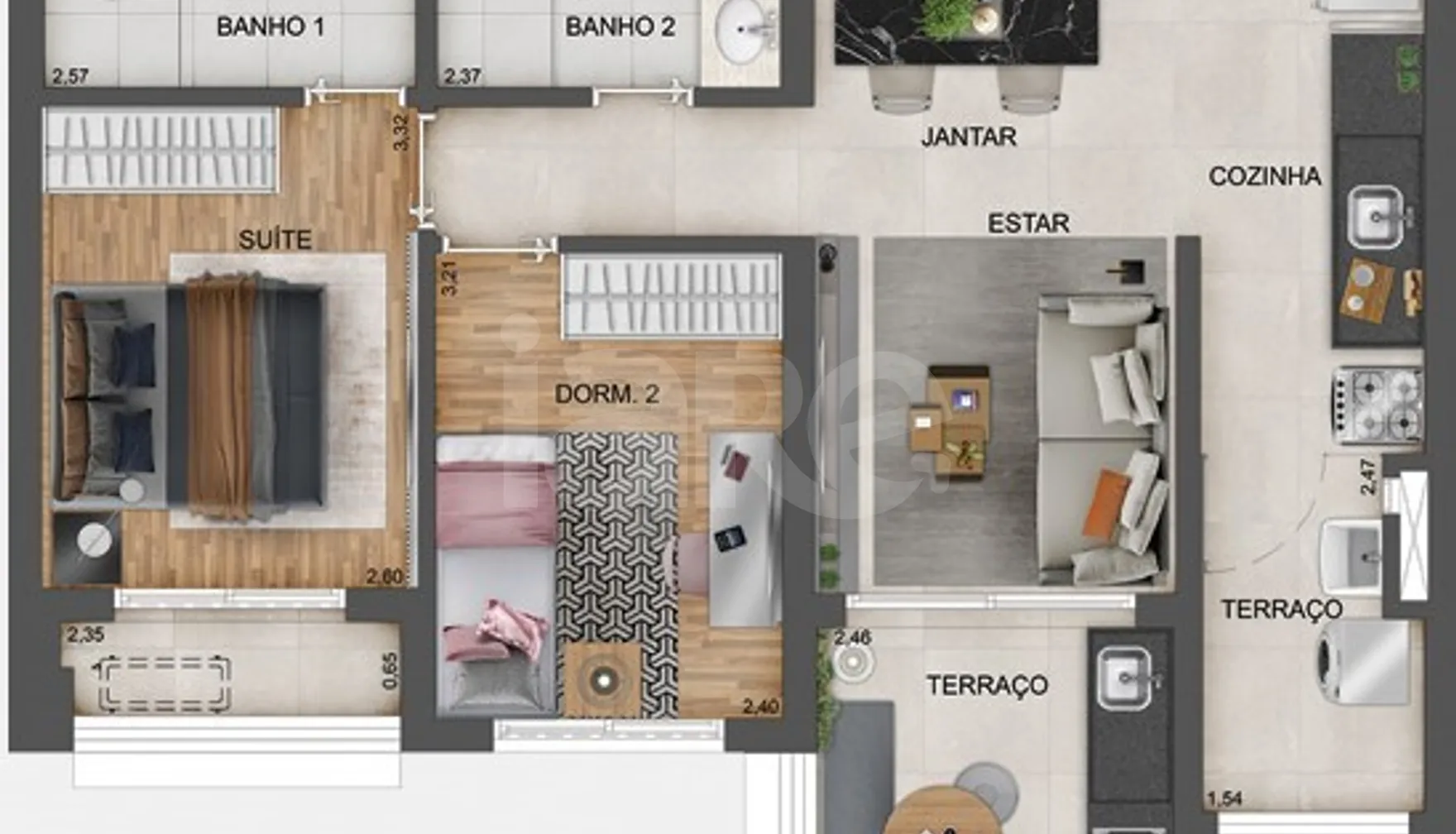 Planta — Apartamento 64,29 m²