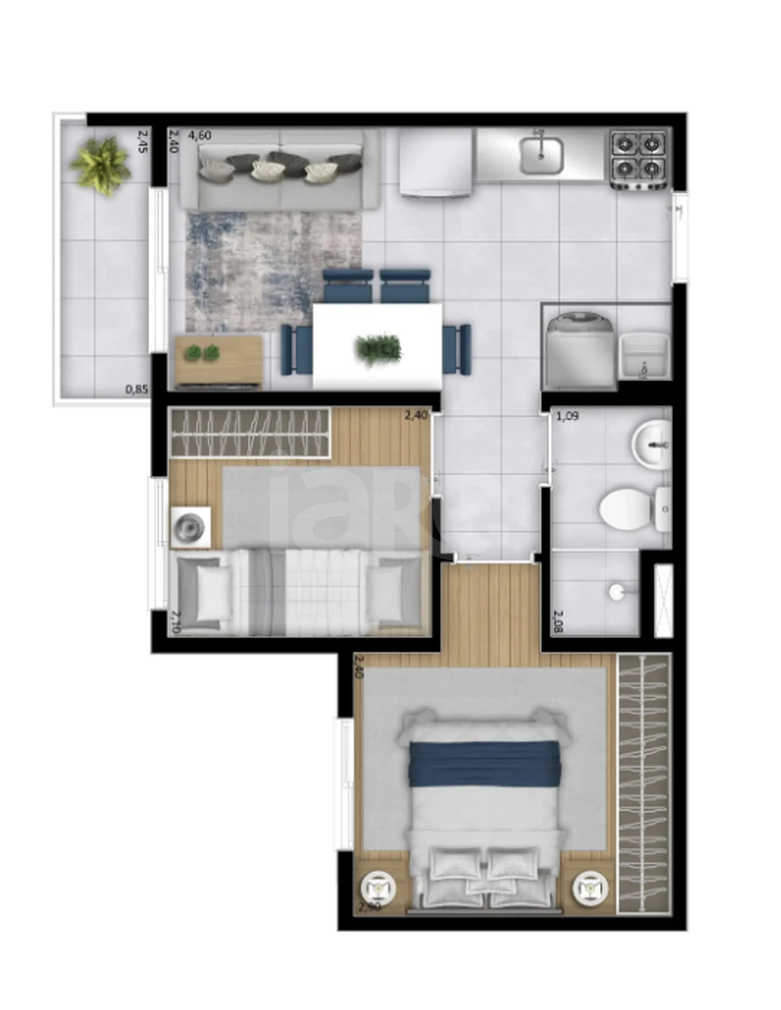 Planta — Apartamento 34,34 m²