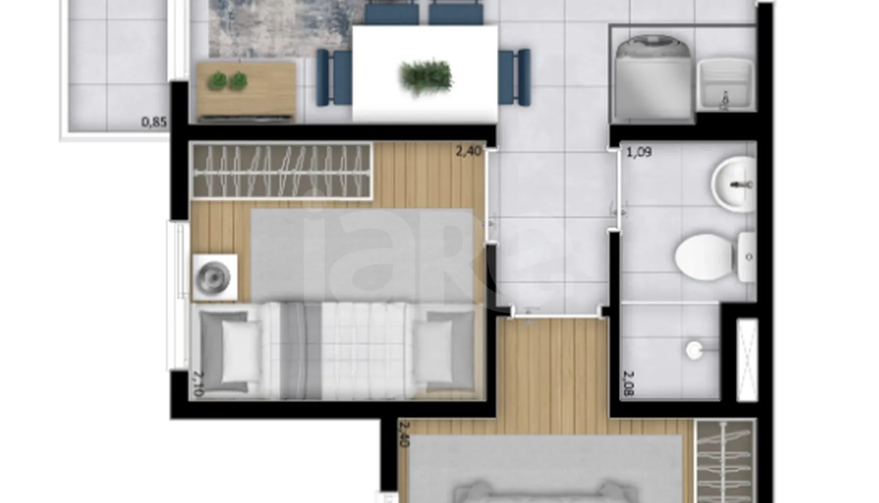 Planta — Apartamento 34,34 m²