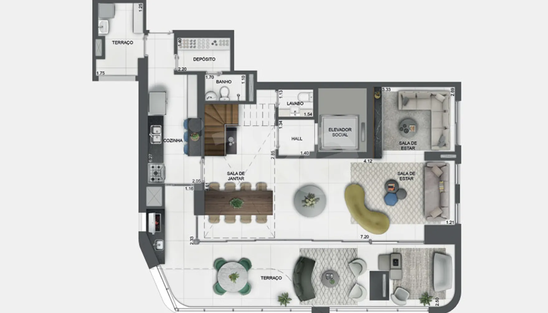 Planta — Cobertura Duplex 213 m²