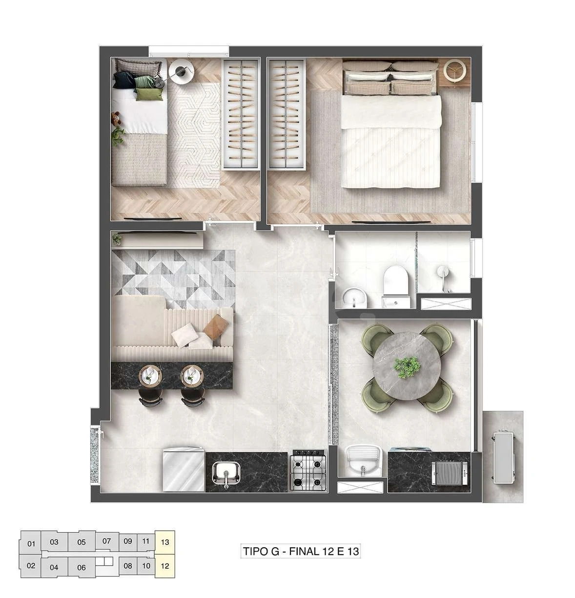 Planta — Apartamento 36,7 m²