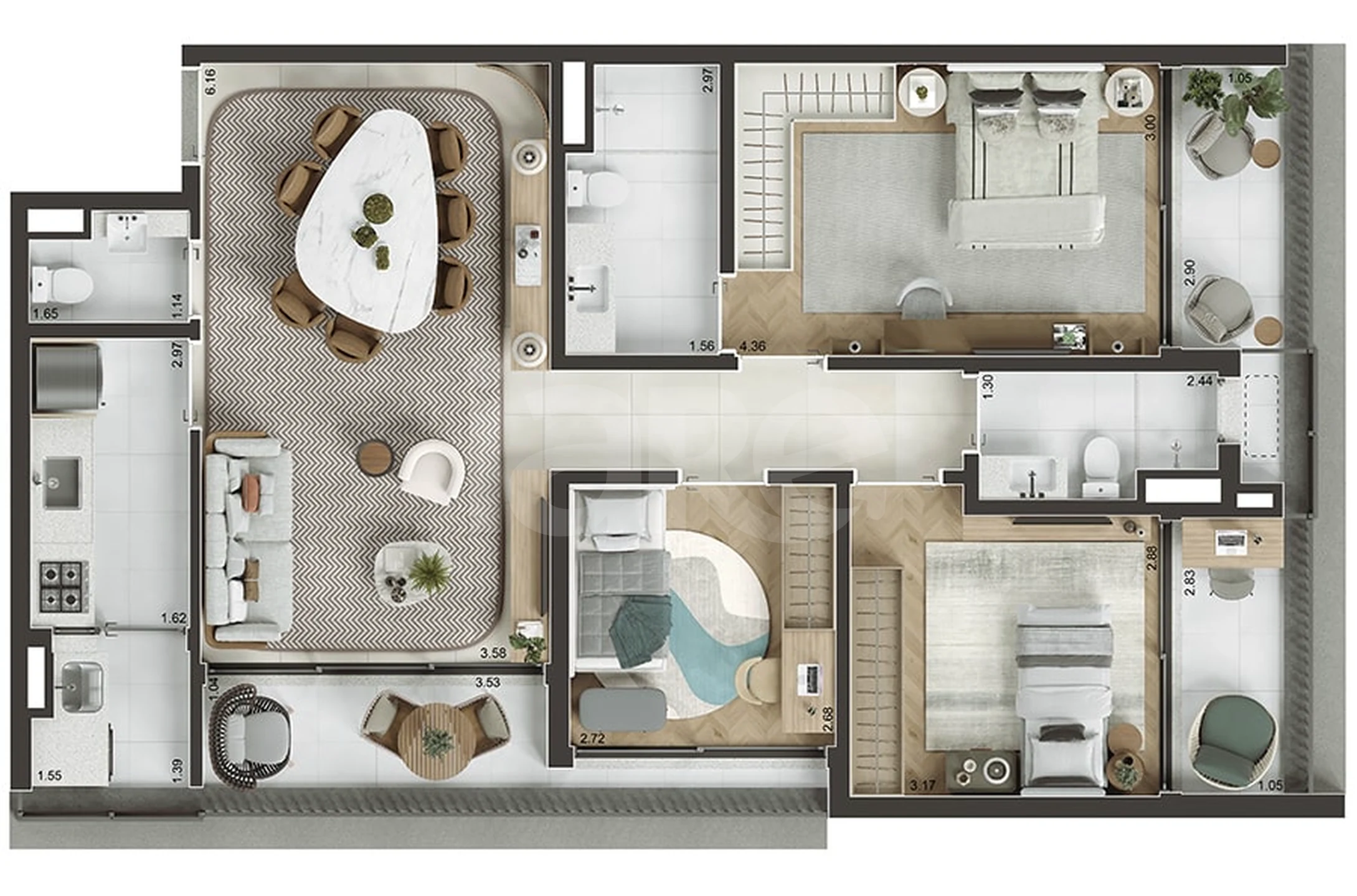 Planta — Apartamento 105,02 m²