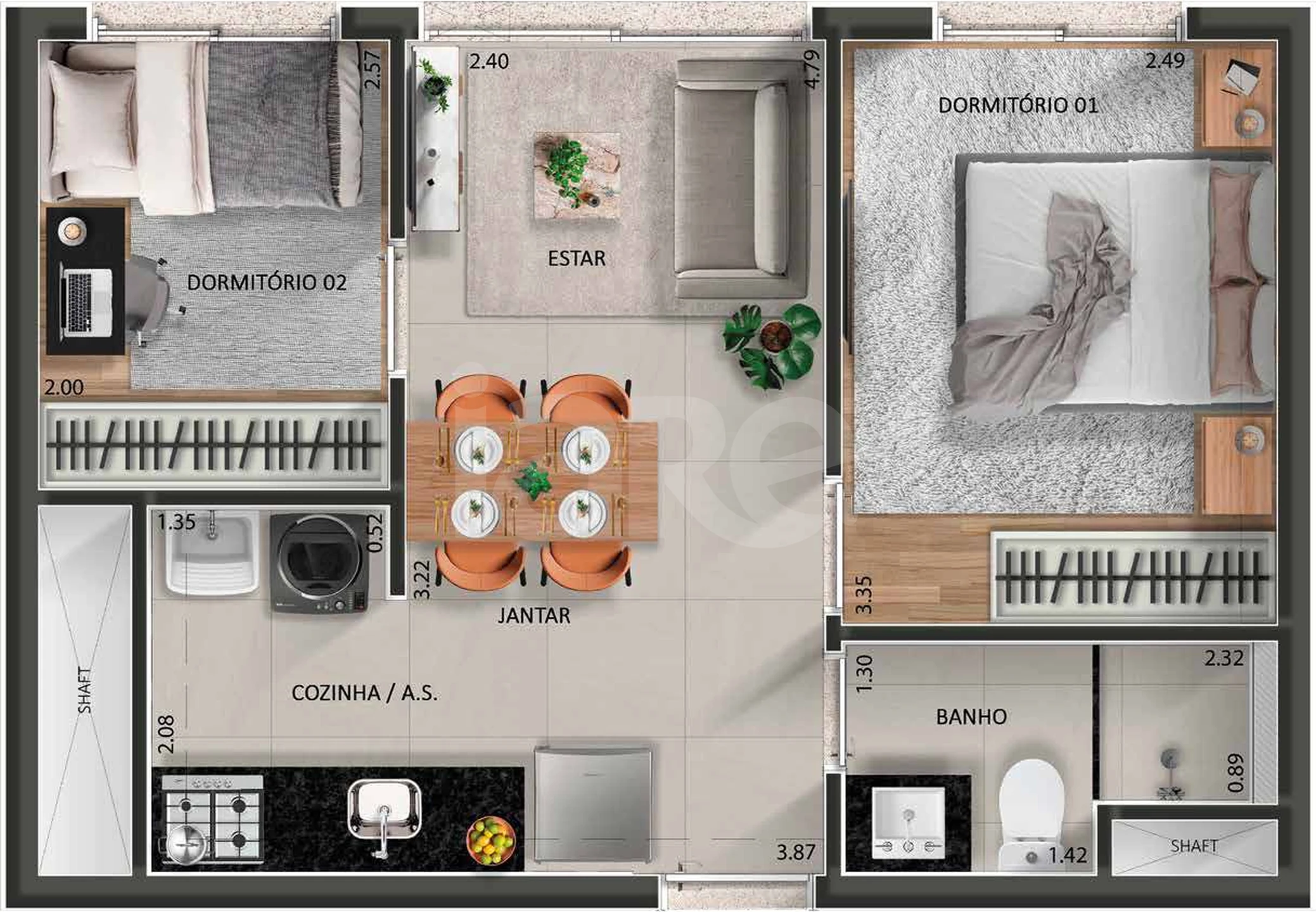 Planta — Apartamento 32,64 m²